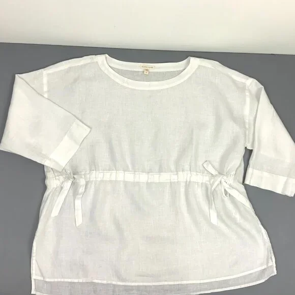 Eileen Fisher Handkerchief Linen Drawstring 3/4 Sleeves Top White Sz L - Picture 12 of 16